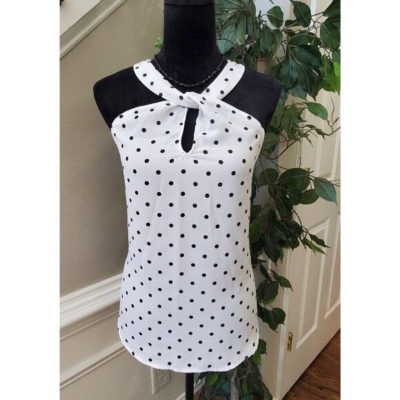 7th Avenue Design Studio Women's White Polka Dot Halter Neck Top Blouse Size M - Picture 1 of 11